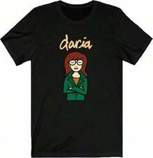 Daria Character Panels Logo Short Sleeve T-Shirt, Premium Cotton Unisex Casual T-Shirt With Round Neck, Classic Cut For Everyday Comfort, Women's Cotton Clothing, 100% Cotton Summer Tops. - 黑色 2 - 查看 6