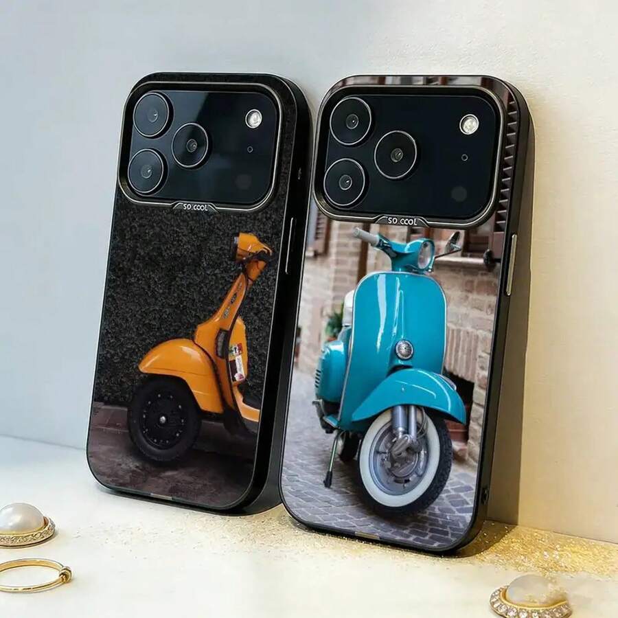 Funda para Teléfono V-Vintage M-Moto para iPhone 17, 16, 15, 14, 13, 12, 11, Pro, MAX, Silicona Gris Mate, Cubierta Negra - Gris - Ver 1