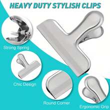 4/8pcs Stainless Steel T-Type Sealing Clips, Office File Folder Clamps, Kitchen Food Storage Bag Sealing Clips, Black/Silver - A - View 5
