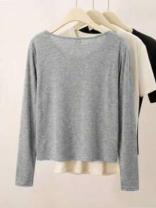 Chaqueta ligera de unicolor de estilo minimalista para mujer, adecuada para el uso diario en primavera/otoño - Gris - Ver 2