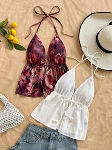 2 piezas Camiseta sin espalda con escote en V y tirantes con estampado de leopardo sexy, adecuada para vacaciones, citas, té de la tarde, vacaciones, festivales de música, estilo bohemio - Multicolor 15 - Ver 6