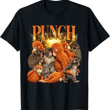 Cute Punch The Monkey Cuddling Stuffed Animal Viral Internet T-Shirt - Black - View 1