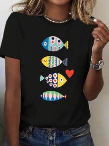 1 pieza Camiseta de manga corta de cuello redondo holgada unisex de 180g, 100% algodón puro transpirable y suave, estilo Y2K Bababask con estampado gráfico moderno, ideal para mujer y hombre, perfecta para uso diario, festivales, conciertos y todas las estaciones - Negro - Ver 1
