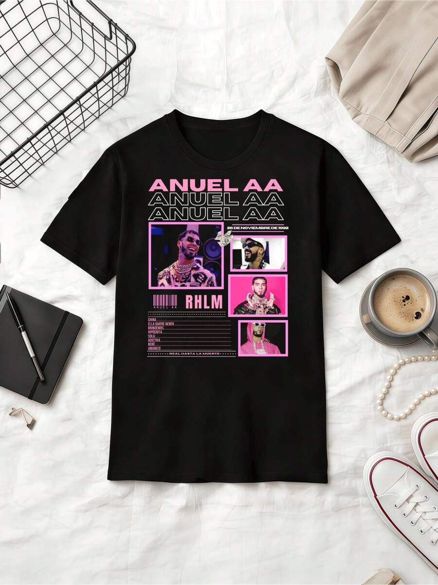 Puerto Rican Rapper  Pink & Black Y2K Retro Style Cotton T-Shirt - Black - View 1
