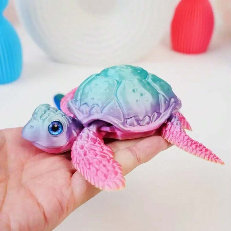 1 pieza Escultura de tortuga marina 3D realista, efecto láser degradado, decoración de escritorio, regalo perfecto para amigos y familiares, extremidades móviles, adecuado para fiestas y actividades al aire libre, colores de macarrón aleatorios, artesanía decorativa de plástico [Color de ojos aleatorio] - Multicolor - Ver 1