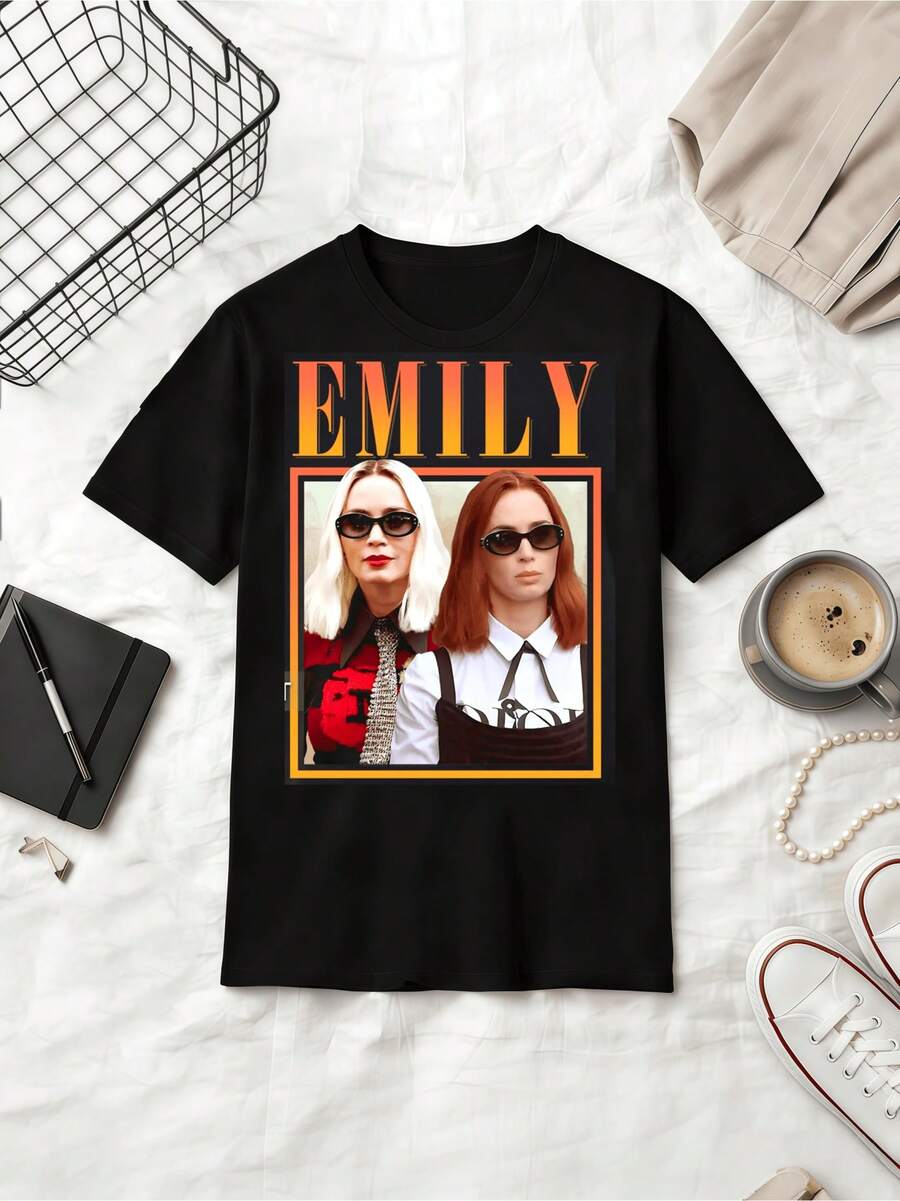 Emily  As Emily Retro Vintage Rap Tee Shirt - Black - View 1