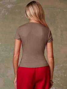 Cárdigan rojo casual para mujer - Caqui - Ver 2