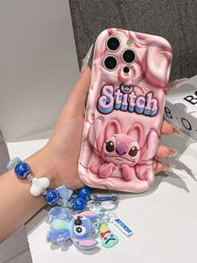 Disney Has Authorized, Phone Case - Chain Set, The Stitch Lilo & Stitch 3D Phone Case Plus A Silicone 3D Stitch Bracelet With Metallic Ring Removable Bracelet, Stitch And Angel Pattern, Compatible With Iphone17/16/15/14/13/12/11/XS/XR/X Plus Pro Max, A Stylish Cartoon Phone Case, The Perfect Gift Choice, Phone Protection, Durable Phone Cover, Great Gift For Friends And Family. - 白色 - 查看 4