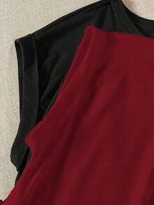 2 piezas Camiseta de cuello redondo de manga corta en negro y rojo, adecuada para el verano - Multicolor 8 - Ver 7
