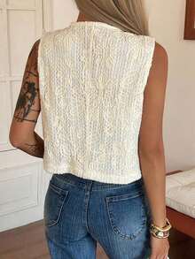 Chaqueta ajustada sin mangas de cuello redondo de unicolor para mujer, primavera/verano - Albaricoque 3 - Ver 2