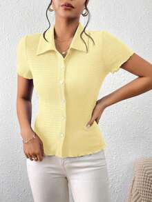 Frenchy Camiseta unicolor con botón delantero - Amarillo - Ver 4