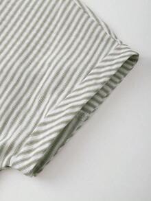 Camisa de manga corta a rayas vintage, de moda para ir al trabajo en verano - Verde militar - Ver 6