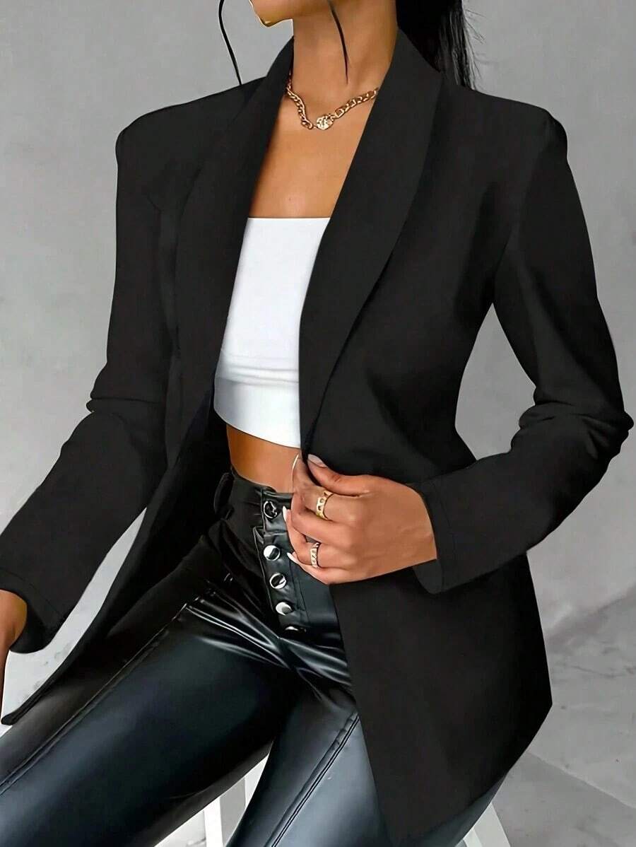 Chaqueta de blazer ajustada de manga larga y sexy para mujer, conjunto verde, chaqueta de traje para mujer, blazer verde para mujer, blusas sociales, ropa de oficina para mujer, ropa de negocios profesional, abrigo de invierno para mujer verde - Negro - Ver 1