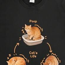 Camiseta de manga corta divertida con diseño de gato tridimensional [comiendo y durmiendo, gato naranja] para hombre y mujer, de algodón puro. - Blanco - Ver 2