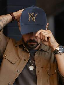 Men's Printed Hat Leopard Print New York Logo Cap | Suitable For Summer Vacation And Daily Wear | 100% Cotton Unisex - Navy Blue - View 2