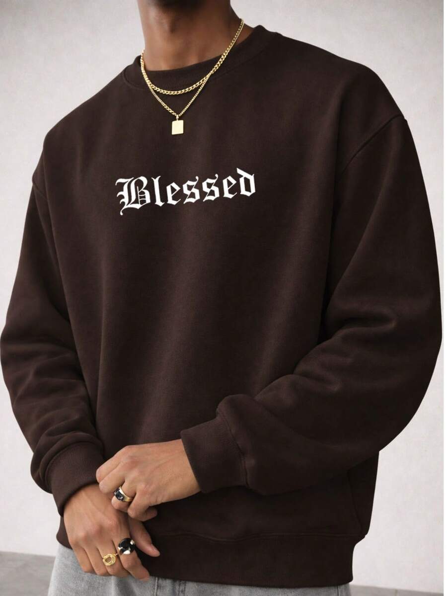ZUKKER Men's Crew Neck Cotton Sweatshirt, Comfortable For Warmth, Immediate Shipping, Various Colors, Special Offer - 鏽棕色 - 查看 1