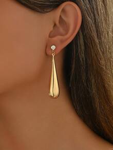 1 paire de boucles d'oreilles à tige minimalistes et créatives en forme de larme, convenant pour un port quotidien - Doré - Voir 2