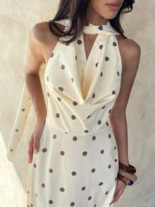 Vestido de mujer con cuello drapeado, línea A y espalda descubierta en color amarillo fluido - Multicolor - Ver 9