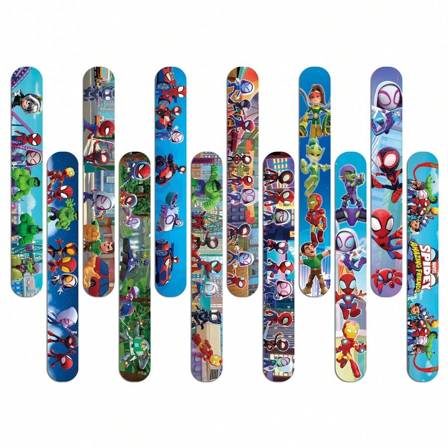1set/12pcs Super Hero Wristbands, Marvel Spider Man And Friend Themed Buckle Wristbands, Various Hero Prints, Ideal Choices For Fans And Themed Party Supplies - Multicolor - View 1