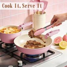 Pots And Pans Set Non Stick, 21 Pcs Nonstick Ceramic Cookware Set, RV Kitchen Cooking Set With Detachable Handles, Oven Induction Cookware, Stackable, Pink, - View 7