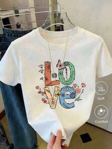 Camiseta de manga corta con estampado para mujer, ropa de primavera, atuendo para festividades, blanca para verano, look playero, estilo vacacional, estilo rural, atuendo de oficina para mujer. (Brisa fresca, brisa dulce, unisex) - Blanco - Ver 2