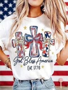 Dios bendiga a las mujeres de América. Camiseta del 250 aniversario de América en EE. UU. Regalo de cumpleaños número 250. Camiseta unisex de algodón puro de 220 g. Peso ideal para todas las estaciones, adecuada tanto para hombres como para mujeres. Tejido duradero de alta calidad, suave al tacto y de larga duración. Parte superior transpirable. Adecuada para la primavera y el verano de las mujeres, vacaciones, Día de la Madre, Día de la Independencia. - Blanco - Ver 1
