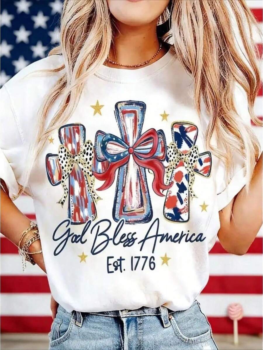 Dios bendiga a las mujeres de América. Camiseta del 250 aniversario de América en EE. UU. Regalo de cumpleaños número 250. Camiseta unisex de algodón puro de 220 g. Peso ideal para todas las estaciones, adecuada tanto para hombres como para mujeres. Tejido duradero de alta calidad, suave al tacto y de larga duración. Parte superior transpirable. Adecuada para la primavera y el verano de las mujeres, vacaciones, Día de la Madre, Día de la Independencia. - Blanco - Ver 1