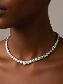 1 chiếc vòng cổ choker kiểu tennis đính đá Cubic Zirconia tròn lớn, mạ bạc, trang sức cưới cho nữ, thích hợp làm quà tặng cho đám cưới, lễ đính hôn, tiệc tùng, cuộc thi sắc đẹp, dạ hội, phù dâu, kỷ niệm, sinh nhật, ngày Valentine. - trắng - Xem 4