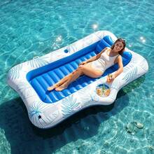 Inflatable Pool Floats, Tanning Pool Lounger ,  Pool Inflatables Floaties Pool Toy Summer Beach Party Swimming Floaty Bed - Blue Leaf - View 3
