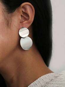 1 Pair Of Smooth Metal Earrings With A Retro And Versatile 3D Circle Design - 古董銀器 - 查看 6