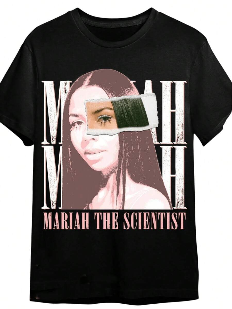Men's And Women's Hip-Hop T-Shirt, Mariah Scientist Rapper, Classic Women's T-Shirt With Free Thugs Print, Crew Neck, Short Sleeve, Y2K Vintage Streetwear Style, YAYH Women's Oversized Cotton Graphic T-Shirt - 白色 - 查看 1