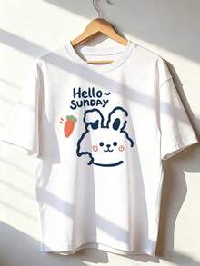 Cute And Relaxed Style Short Sleeve T-Shirt, Fashionable Short Sleeve T-Shirt For Spring And Summer 2026, Made In Mexico, 180 Grams. Cartoon Print, Couple Design, Suitable For Indoor Or Outdoor Wear. Crew Neck, Unisex, Ideal For Office And Leisure. One-Piece Pack. - WH-P631577SLNDXZGY487 - 查看 1