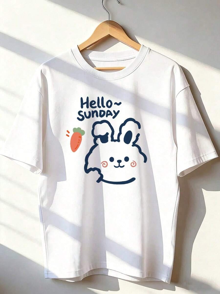 Cute And Relaxed Style Short Sleeve T-Shirt, Fashionable Short Sleeve T-Shirt For Spring And Summer 2026, Made In Mexico, 180 Grams. Cartoon Print, Couple Design, Suitable For Indoor Or Outdoor Wear. Crew Neck, Unisex, Ideal For Office And Leisure. One-Piece Pack. - WH-P631577SLNDXZGY487 - 查看 1