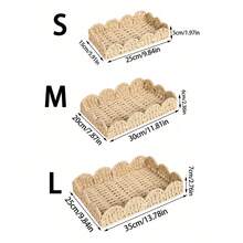 3个（小号+中号+大号）/1个手工编织柳条篮，扇形边缘水葫芦长方形收纳篮，装饰性柳条篮，藤编托盘，适用于咖啡桌和家具装饰，节日礼物收纳，波西米亚风可重复使用整理篮，可用于文具、衣柜、玩具、化妆品、桌面收纳，理想的礼品篮 - 杏色 - 查看 10