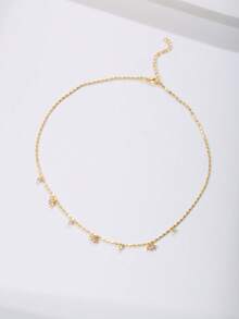 1 chiếc dây chuyền nữ, mặt dây chuyền hình hoa sen và hoa hướng dương bằng đồng khảm đá Zirconia tinh tế, điểm xuyết những hạt đá Zirconia nhỏ và tua rua, phụ kiện đeo hàng ngày làm quà tặng. - Vàng - Xem 8