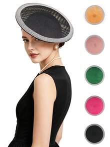 1 buah Topi Fascinator untuk Pesta Koktail dan Teh, Fascinator Hiasan Kepala Bertabur Berlian Imitasi, Fascinator Datar untuk Kentucky Derby dan Pernikahan - MultiWarna - View 1