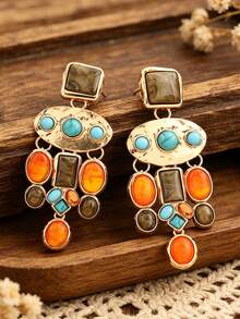 1 Pair Bohemian Vintage Exaggerated Turquoise Resin Earrings For Women - Multicolor - View 4