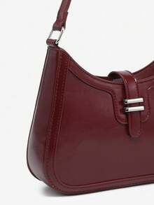 SIA Women's Retro Minimalist Faux Leather Angora Red Buckle Cherry Decor Shoulder Underarm Bag, Baguette Shape Suitable For Work, Commute, Date, Party - Black - View 3