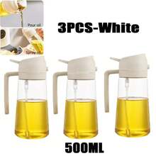 Botella pulverizadora de aceite de oliva para vertido de botella de aceite para cocinar especias de aceite dispensador de Camping con tapa automática agitador de especias - 3 piezas - blanco - Ver 2