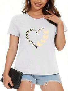 Camiseta Básica Casual y Sencilla para Mujer con Estampado de Corazón y Mariposa - Estilo Urbano Vintage, Unisex, de Algodón, Manga Corta, Cuello Redondo, Oferta de  Relámpago Blusas Bonito 100% Cotton - Blanco - Ver 5