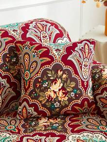 1pc Paisley Print Sofa Cover (Including 1pc Pillow Case), Dust-Proof And Dirt-Resistant, Elastic Full Coverage Sofa Protector, Living Room Home Decor, Fits 1/2/3/4 Seater Sofa, All Season, Machine Washable - Coffee Brown - View 10