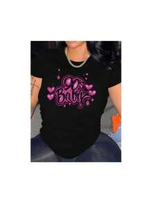 YOCASA Camiseta Casual de Verano para Mujer, con Cuello Redondo, Ajustada y Manga Corta, con Estampado de Pintura al Óleo, Floral, Corazón, Cereza y Patrones de Letras. Tejido Casual Simple, Estilo Deportivo, Ideal para Uso Diario y un Citas de San Valentín. - Negro - Ver 1