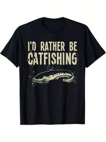 Fun Catfish Design T-Shirt For Catfish Hunters, Men And Women. Versatile All-Season Tees, Casual And Classic, Made Of Pure Cotton, Comfortable And Breathable. Comfortable Graphic Print Tee, Ideal For Everyday Outdoor Wear. - 黑色 - 查看 7