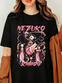 NEZUKOS KAMADO Demonss Slayers Kimetsu No Yaiba Anime Graphic T-Shirt, Manga Portrait Pink Aesthetic Tee, Japanese Cartoon Fans Merch Streetwear Unisex Black Cotton Short Sleeve Top, Anime T-Shirt Unisex - Black - View 1