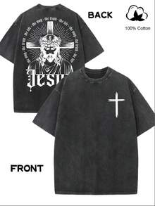 Camiseta retro con citas bíblicas cristianas de fe para hombres y mujeres, ropa elegante de manga corta, casual y holgada-Vintage Street Style Unisex Loose Cotton Short Sleeve Crew Neck T-Shirt - Negro - Ver 3