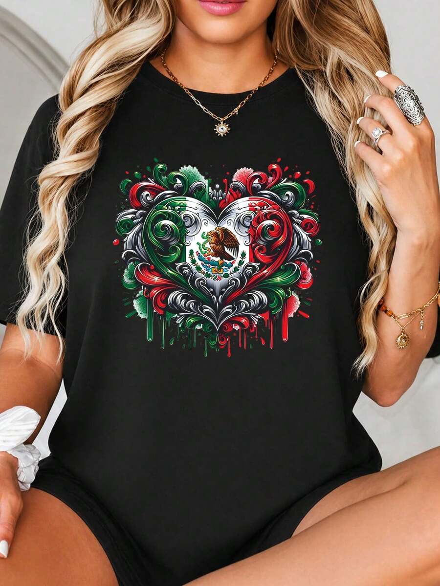Diseño de impresión gráfica corazón mexicano Fl-ag, Arte de remolino grunge con escudo de águila, Color blanco R-ed Gr-een, Tema de amor patriótico para Decor.jpgRegalos personalizados: Camisetas para mujer con estilos modernos, hippies, casuales y minimalistas. Ropa masculina personalizada única, armarios cápsula, ropa básica/urbana para hombre. Regalos ideales para novios, familiares y amigos, adecuados para cumpleaños, vacaciones, colegio/competiciones, deportes/escalada, etc., también adecuados para la moda de otoño y actividades urbanas. Verano negro.