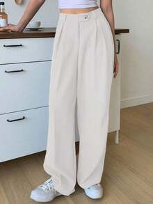 1 pieza Pantalón de vestir de cintura alta con bolsillos en diagonal, atuendo de negocios para mujer - Albaricoque - Ver 2