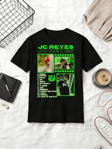 Spanish Rapper JC Reyes Neon Green Retro Style Cotton T-Shirt - Black - View 6