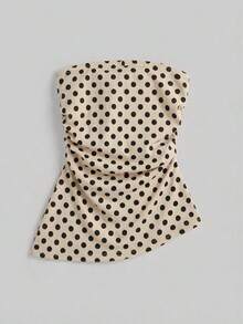 Top bandeau ajustado minimalista casual de mujer, bajo asimétrico, estampado de lunares, conjunto de verano - Multicolor 2 - Ver 7