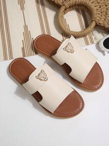 Teens' Strap Flat Slippers With Animal Pattern Decor, Girls' Casual Lightweight Slip-On Beach Sandals - White - View 8